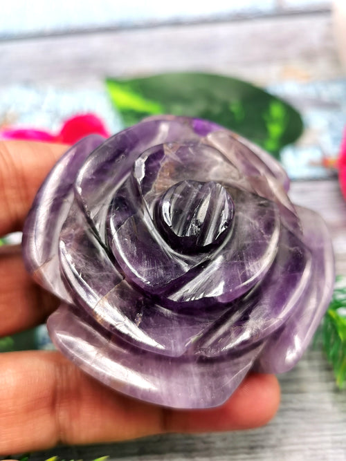 Amethyst Crystal Handmade Rose Flower Carvings: A Serene Blend of Beauty, Healing and Elegance for Home and Gifting