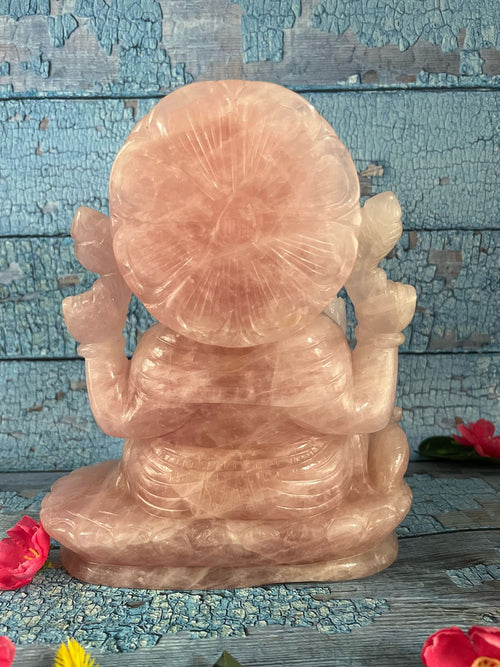 Large Rose Quartz Gemstone Ganesh Carving Handmade - Lord Ganesha Idol |Sculpture in Crystals and Gemstones -Reiki/Chakra - 8.5 inch and 4.43 kgs