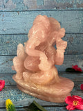 Large Rose Quartz Gemstone Ganesh Carving Handmade - Lord Ganesha Idol |Sculpture in Crystals and Gemstones -Reiki/Chakra - 8.5 inch and 4.43 kgs
