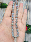 Labradorite Bead Mala Necklace with Rainbow Moonstone Pendant - Embrace the Mystical Union of Beauty and Serenity