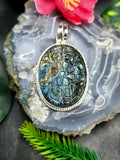 Labradorite Floral Carving Pendant: A Mystical Blend of Nature’s Beauty and Spiritual Protection | Weight 16 gms