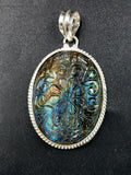 Labradorite Floral Carving Pendant: A Mystical Blend of Nature’s Beauty and Spiritual Protection | Weight 16 gms