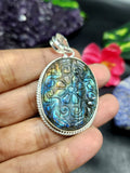 Labradorite Floral Carving Pendant: A Mystical Blend of Nature’s Beauty and Spiritual Protection | Weight 16 gms