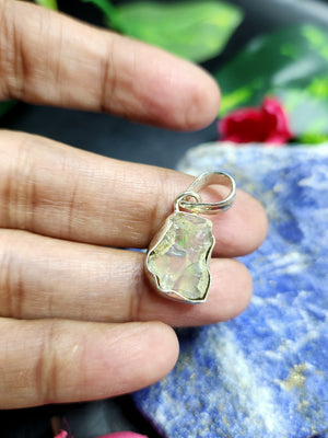 Ethiopian Opal Rough Single Stone Pendant in Silver - A Symbol of Love, Healing and Timeless Elegance