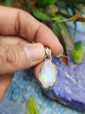 Ethiopian Opal Rough Single Stone Pendant in Silver - A Gemstone Treasure