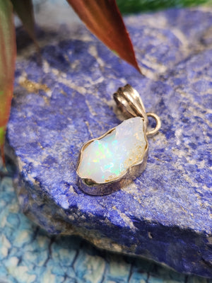 Ethiopian Opal Rough Single Stone Pendant in Silver - A Gemstone Treasure