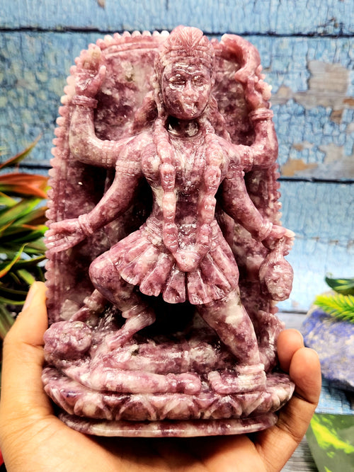 Goddess Kali Lepidolite Stone Carving - Mother Kali - Embodying Divine Power and Artistry - 6.2 inches and 950 gms (2.09 lb)