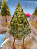 Orgonite Pyramid with natural rose quartz, peridot & zinc crystals | Gemstone healing | Gift a gemstone