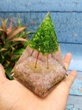 Orgonite Pyramid with natural rose quartz, peridot & zinc crystals | Crystal healing | Gift a gemstone