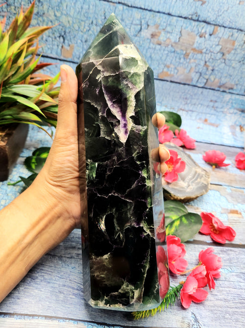 Multi Fluorite Tower : A Spectrum of Healing and Spiritual Growth | Crystal Healing | Reiki | Gemstone Points