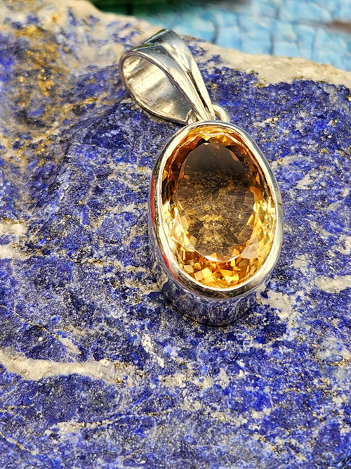 Citrine Pendant in 925 Silver with Rhodium Plating : A Radiant Beacon of Abundance and Joy | Weighing 49 carats