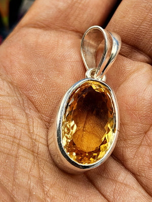 Citrine Pendant in 925 Silver with Rhodium Plating: A Radiant Beacon of Abundance and Joy