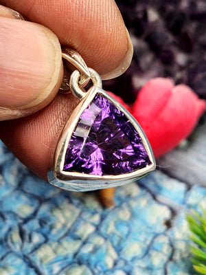 Amethyst Trillion Cut Pendant in 925 Silver with Rhodium Plating: A Radiant Symbol of Spiritual Balance and Elegance