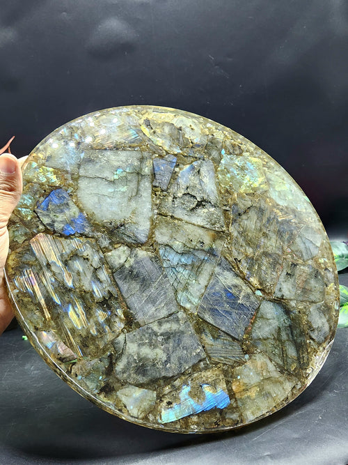 Flashy Labradorite Big Plate Coated with Resin: An Ode to Mystical Splendor | Crystal Healing | Reiki | Crystal Plate