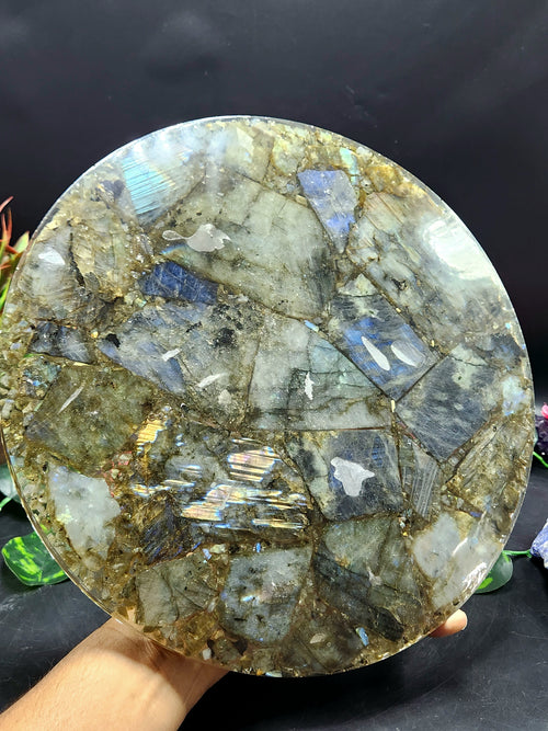 Flashy Labradorite Big Plate Coated with Resin: An Ode to Mystical Splendor | Crystal Healing | Reiki | Crystal Plate