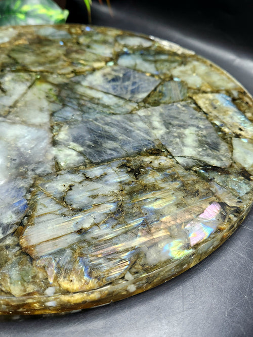 Flashy Labradorite Big Plate Coated with Resin: An Ode to Mystical Splendor | Crystal Healing | Reiki | Crystal Plate