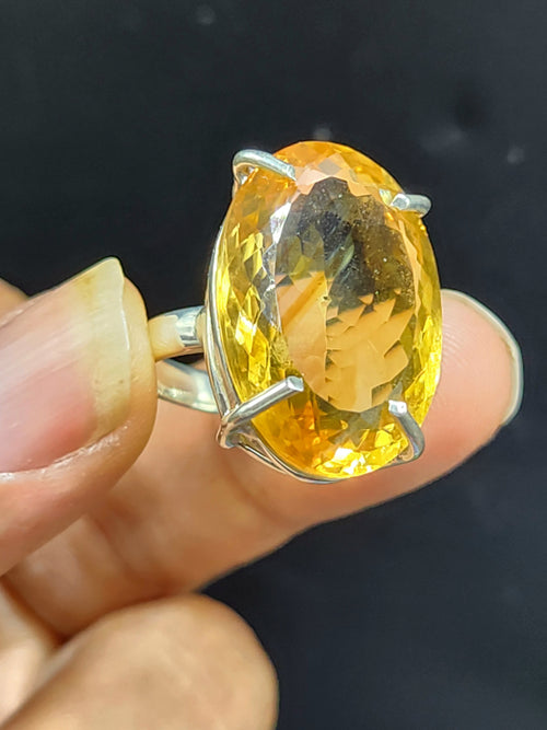 Citrine Faceted Stone Double Barrel Ring in 925 Silver | Mothers day gift | Crystal Jewelry | Gemstone Finger ring