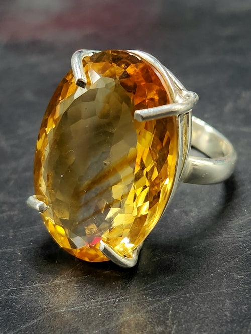Citrine Faceted Stone Double Barrel Ring in 925 Silver | Mothers day gift | Crystal Jewelry | Gemstone Finger ring