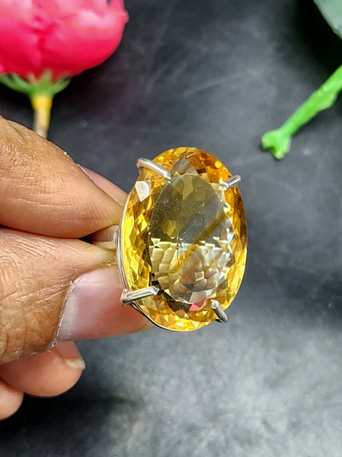 Citrine Faceted Stone Double Barrel Ring in 925 Silver | Mothers day gift | Crystal Jewelry | Gemstone Finger ring