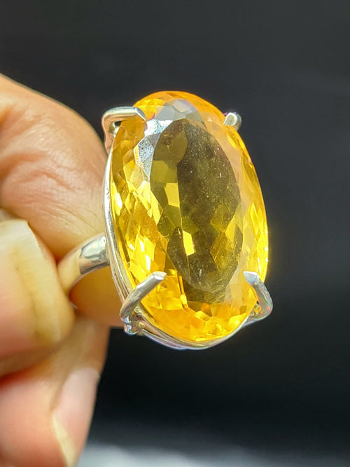 Citrine Faceted Stone Double Barrel Ring in 925 Silver | Mothers day gift | Crystal Jewelry | Gemstone Finger ring