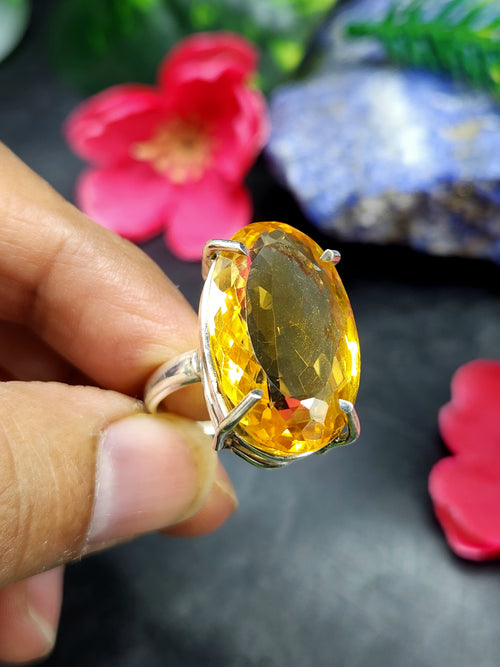 Citrine Faceted Stone Double Barrel Ring in 925 Silver | Mothers day gift | Crystal Jewelry | Gemstone Finger ring