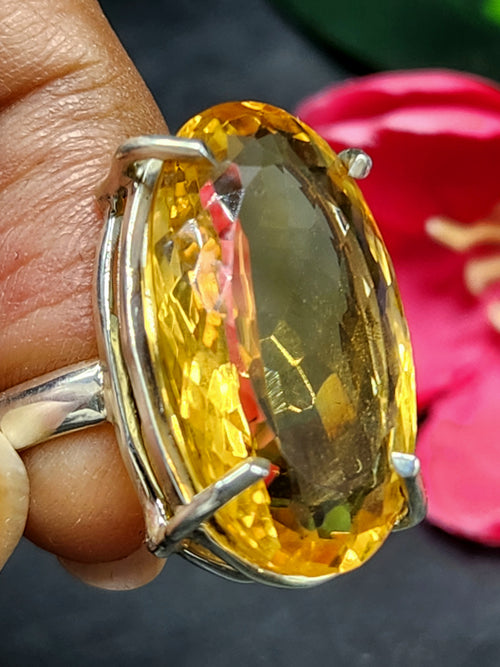 Citrine Faceted Stone Double Barrel Ring in 925 Silver | Mothers day gift | Crystal Jewelry | Gemstone Finger ring