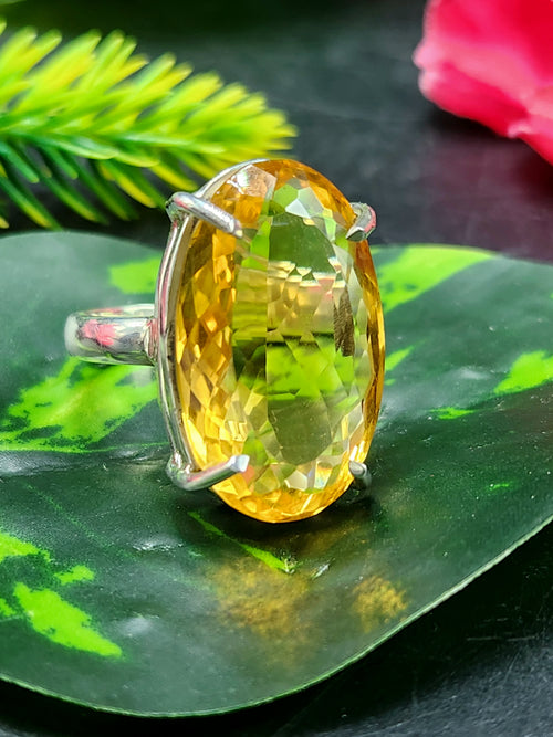 Citrine Faceted Stone Double Barrel Ring in 925 Silver | Mothers day gift | Crystal Jewelry | Gemstone Finger ring