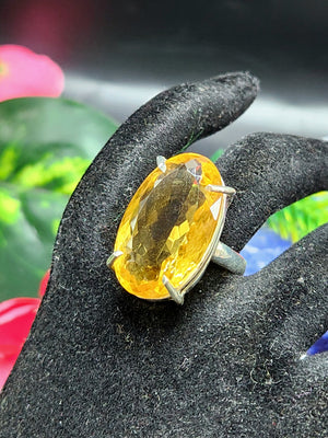 Citrine Faceted Stone Double Barrel Ring in 925 Silver | Mothers day gift | Crystal Jewelry | Gemstone Finger ring