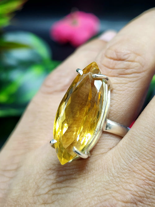 Citrine Faceted Stone Double Barrel Ring in 925 Silver: Radiant Elegance | Mothers day gift | Crystal Jewelry | Gemstone Finger ring