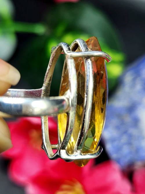 Citrine Faceted Stone Double Barrel Ring in 925 Silver: Radiant Elegance | Mothers day gift | Crystal Jewelry | Gemstone Finger ring