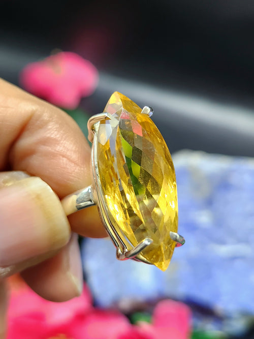 Citrine Faceted Stone Double Barrel Ring in 925 Silver: Radiant Elegance | Mothers day gift | Crystal Jewelry | Gemstone Finger ring