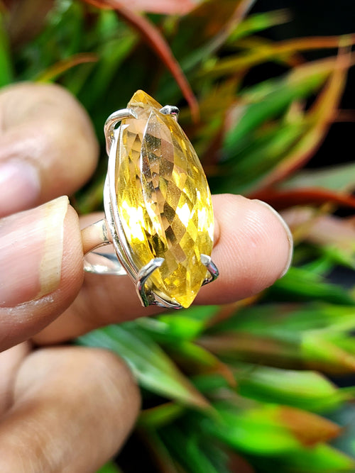 Citrine Faceted Stone Double Barrel Ring in 925 Silver: Radiant Elegance | Mothers day gift | Crystal Jewelry | Gemstone Finger ring