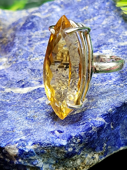 Citrine Faceted Stone Double Barrel Ring in 925 Silver: Radiant Elegance | Mothers day gift | Crystal Jewelry | Gemstone Finger ring