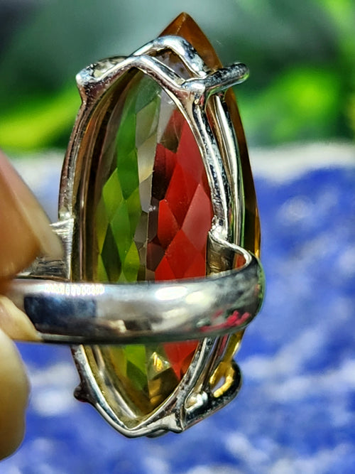 Citrine Faceted Stone Double Barrel Ring in 925 Silver: Radiant Elegance | Mothers day gift | Crystal Jewelry | Gemstone Finger ring