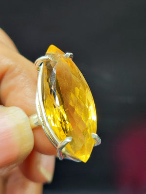 Citrine Faceted Stone Double Barrel Ring in 925 Silver: Radiant Elegance | Mothers day gift | Crystal Jewelry | Gemstone Finger ring