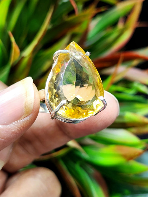 Citrine Faceted Stone Double Barrel Ring in 925 Silver: Radiant Elegance | Mothers day gift | Crystal Jewelry | Gemstone Finger ring