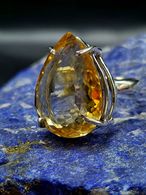 Citrine Faceted Stone Double Barrel Ring in 925 Silver: Radiant Elegance | Mothers day gift | Crystal Jewelry | Gemstone Finger ring