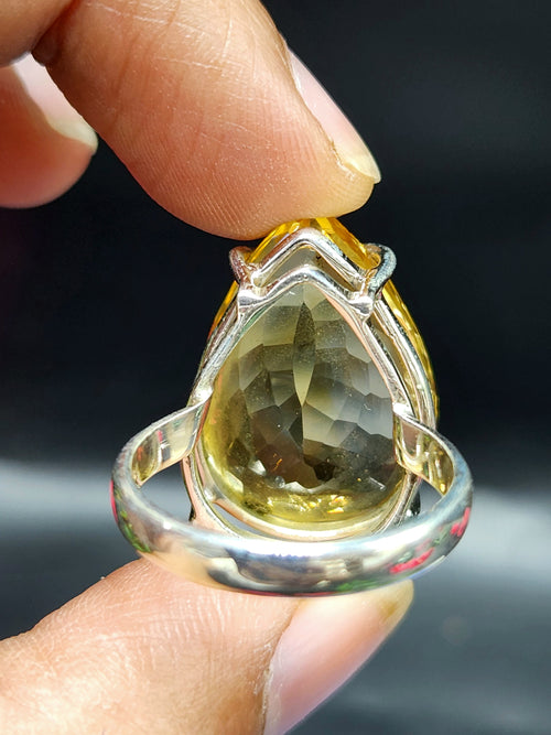 Citrine Faceted Stone Double Barrel Ring in 925 Silver: Radiant Elegance | Mothers day gift | Crystal Jewelry | Gemstone Finger ring