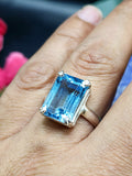 Blue Topaz Faceted Stone Double Barrel Ring in 925 Silver : Radiant Elegance | Mothers day gift | Crystal Jewelry | Gemstone Finger ring