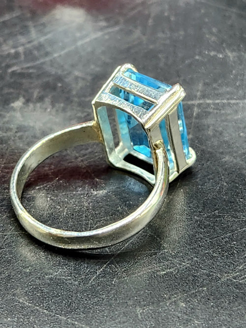 Blue Topaz Faceted Stone Double Barrel Ring in 925 Silver : Radiant Elegance | Mothers day gift | Crystal Jewelry | Gemstone Finger ring