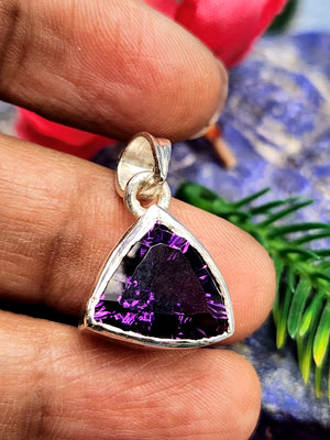 Amethyst Trillion Pendant in 925 Silver with Rhodium Plating - Unveiling the Allure of Amethyst | Mothers day gift | Crystal Jewelry |