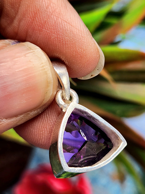 Amethyst Trillion Pendant in 925 Silver with Rhodium Plating - Unveiling the Allure of Amethyst | Mothers day gift | Crystal Jewelry |
