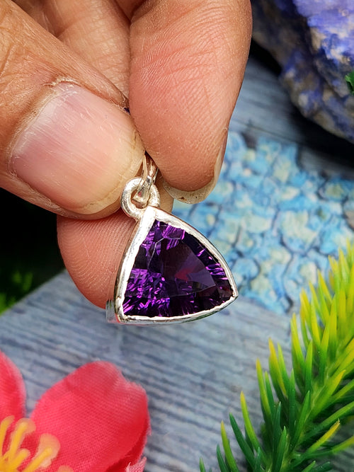 Amethyst Trillion Pendant in 925 Silver with Rhodium Plating - Unveiling the Allure of Amethyst | Mothers day gift | Crystal Jewelry |