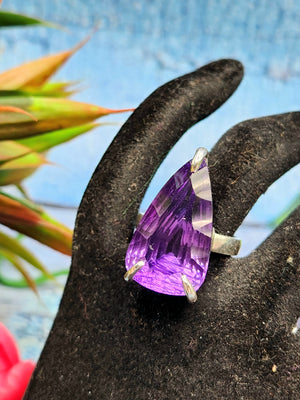 Amethyst Double Barrel Ring in 925 Silver with Rhodium Plating : Enchanting Elegance | Gifts for her | Daughters day gift