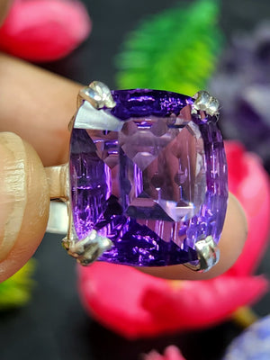 Amethyst Double Barrel Ring in 925 Silver with Rhodium Plating : Enchanting Elegance | Gifts for her | Daughters day gift