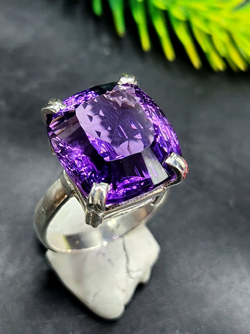 Amethyst Double Barrel Ring in 925 Silver with Rhodium Plating : Enchanting Elegance | Gifts for her | Daughters day gift