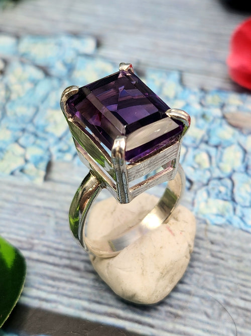 Amethyst Stone Double Barrel Ring in 925 Silver : The Regal Beauty of Amethyst Mothers day gift | Crystal Jewelry | Gemstone Finger ring