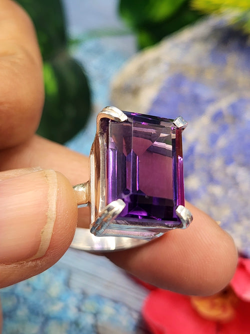 Amethyst Stone Double Barrel Ring in 925 Silver : The Regal Beauty of Amethyst Mothers day gift | Crystal Jewelry | Gemstone Finger ring