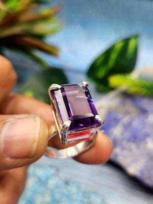 Amethyst Stone Double Barrel Ring in 925 Silver : The Regal Beauty of Amethyst Mothers day gift | Crystal Jewelry | Gemstone Finger ring