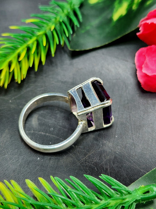 Amethyst Stone Double Barrel Ring in 925 Silver : The Regal Beauty of Amethyst Mothers day gift | Crystal Jewelry | Gemstone Finger ring